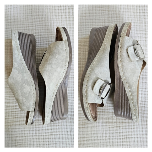 Wedge Mule Sandals, Open Toe with Buckles in Ivory, Size 8 Medium - Picture 15 of 16